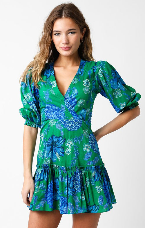 Green and Blue Floral Mini Dress
