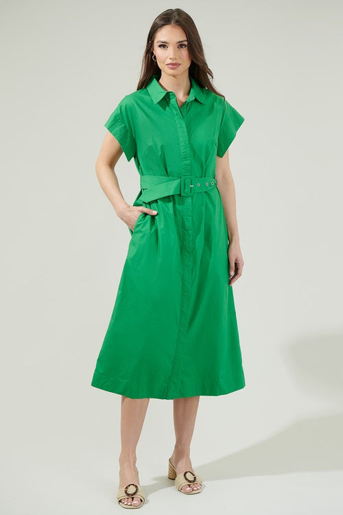 Green Belted Midi Dress