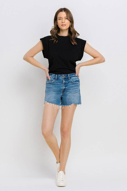 Mid Wash Distressed Denim Shorts