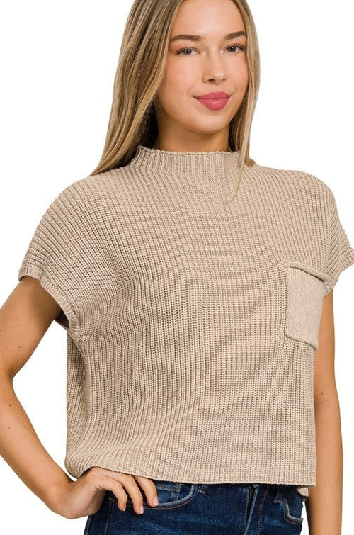 Mock Neck Pocket Sweater Vest