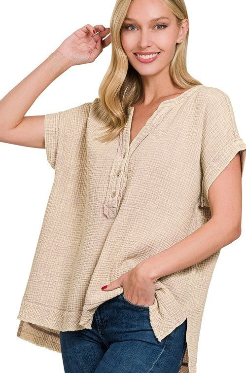 Gauze Henley Short Sleeve Shirt