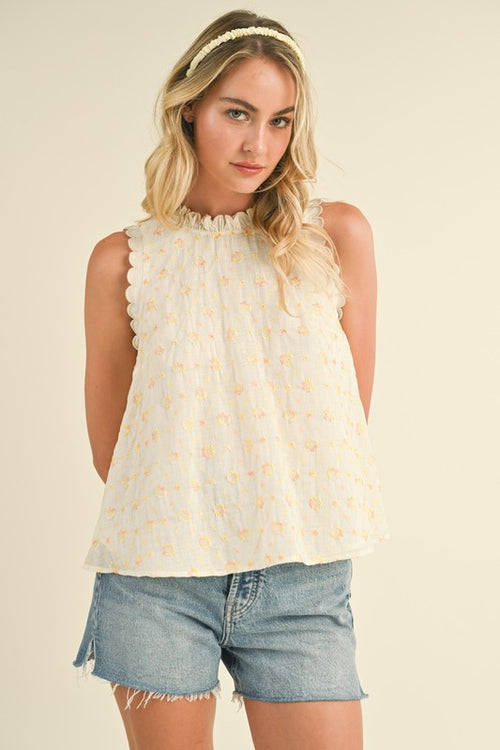 Scalloped Embroidered Top