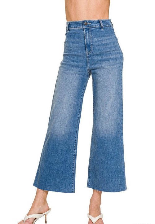High Waist Raw Hem Jeans