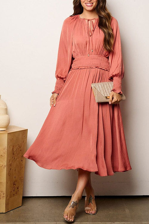 Rust Long Sleeve Midi Dress