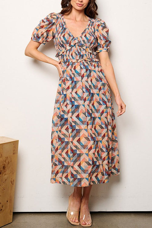 Quilt Pattern Midi Dress