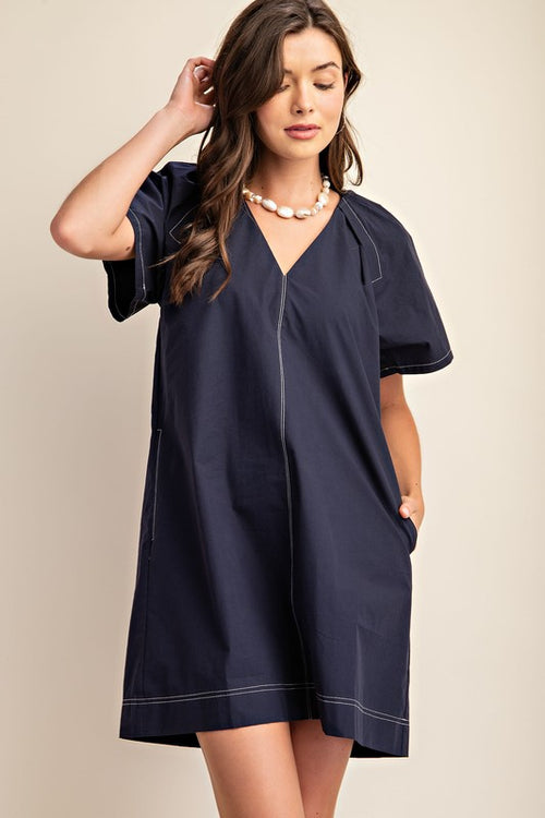 Navy Contrast Stitch Dress