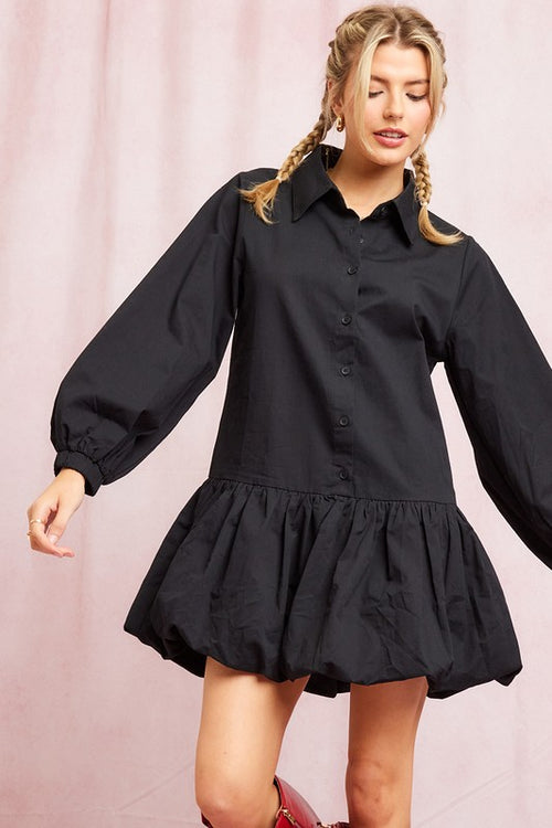 Button Down Bubble Hem Dress