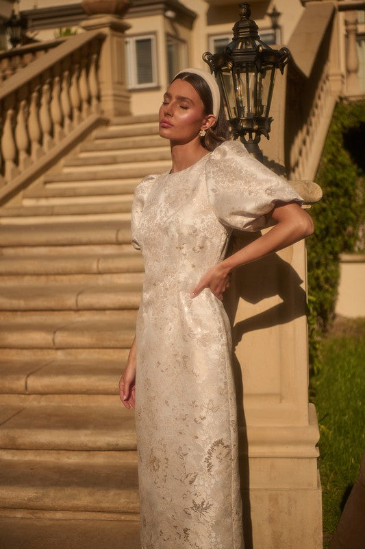 Ivory & Gold Jacquard Midi Dress – Armoire Boutique