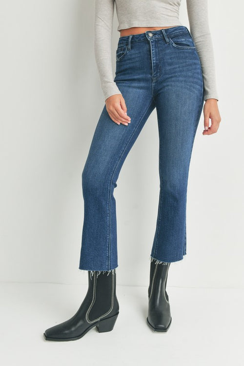 Dark Tonal Crop Flare Jeans