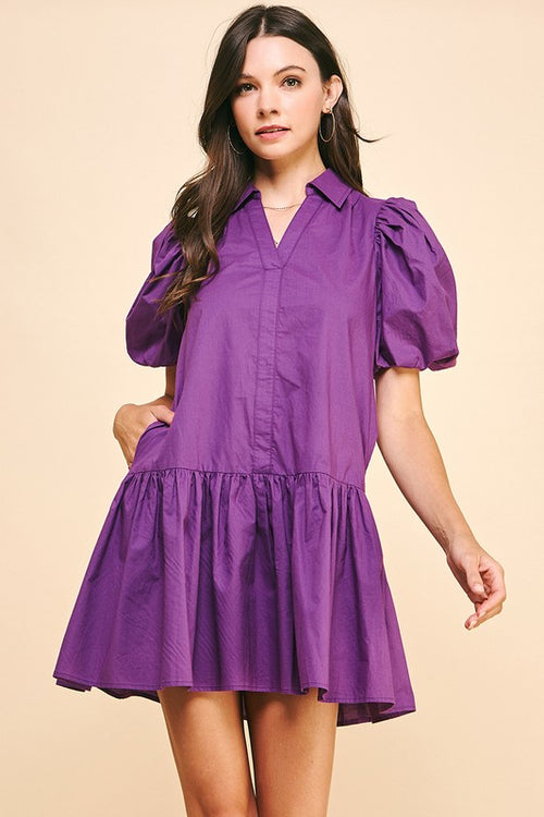 Purple Collared Puff Dress