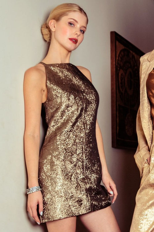 Gold Textured Halter Dress