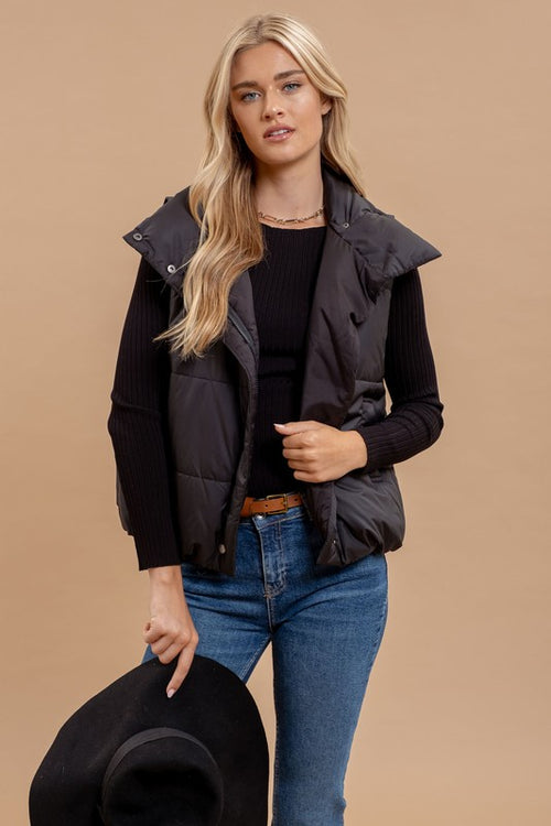 Black Diagonal Zip Puffer Vest