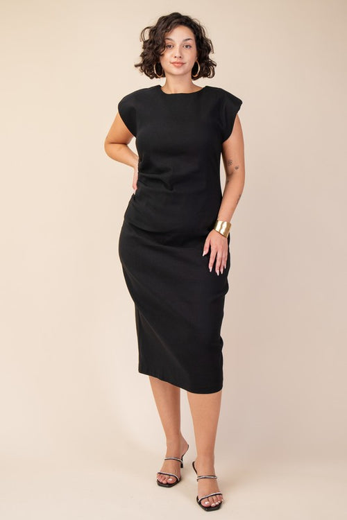 Black Round Neck Midi Dress