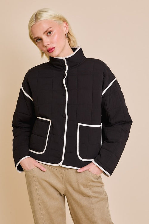 Quilted Contrast Trim Jacket