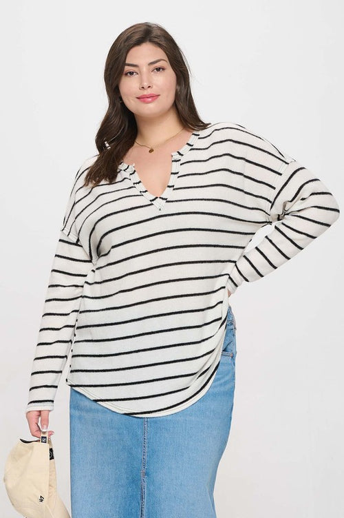 Curvy Striped Henley Top