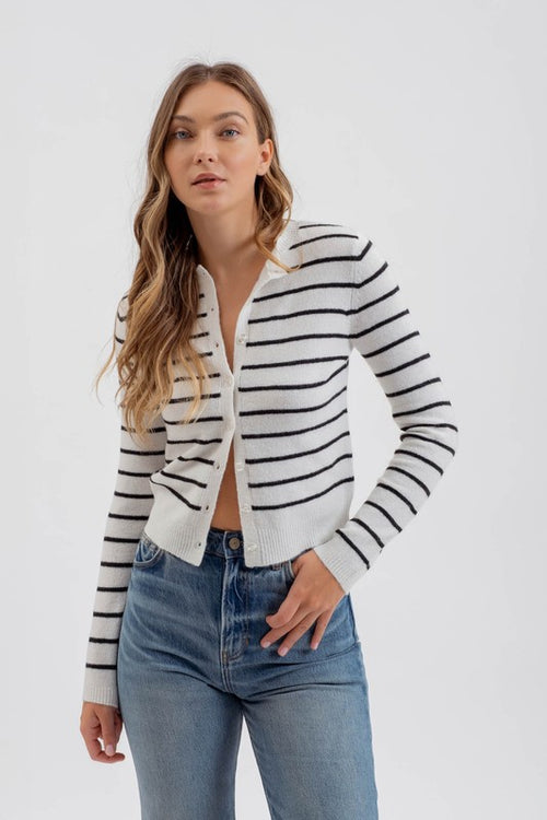 Striped Button Up Cardigan