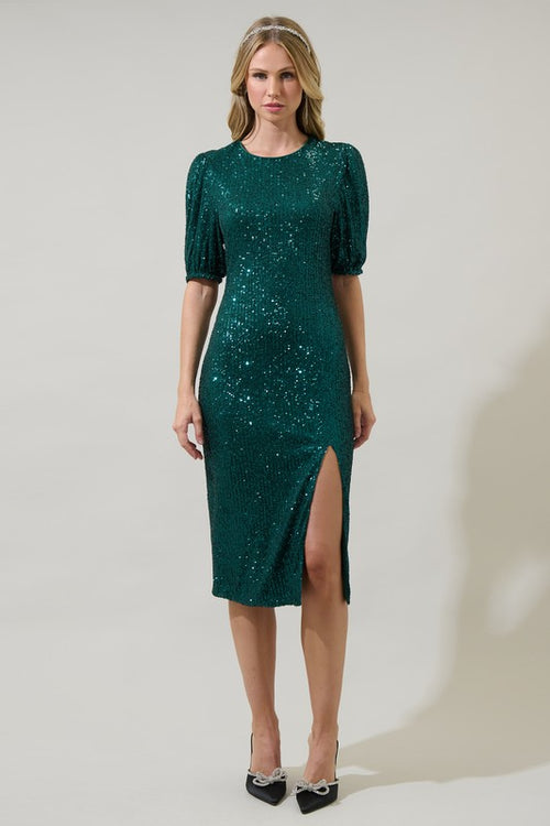 Emerald Sequin Midi Dress