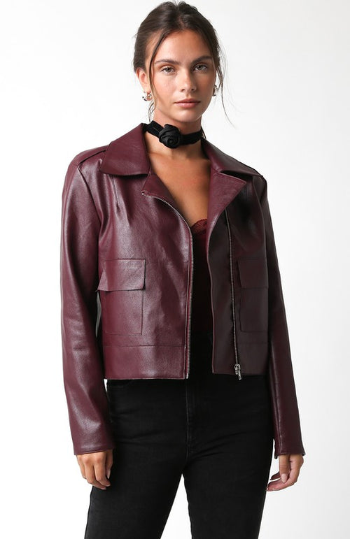 Burgundy Faux Leather Jacket