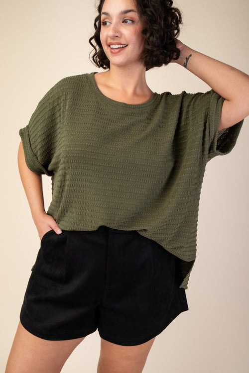 Olive Rolled Cuff Top