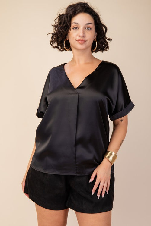 Curvy Black Satin Top