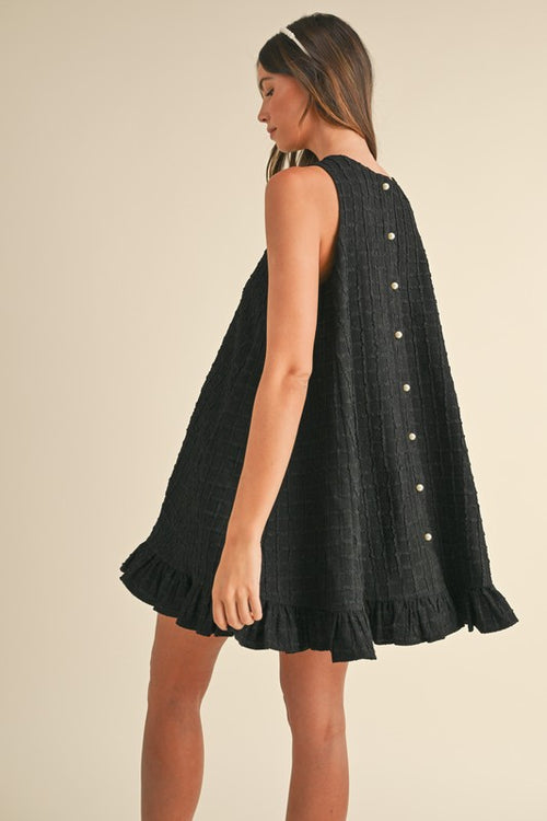 Textured Pearl Button Back Mini Dress