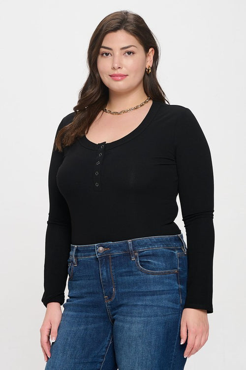 Curvy Long Sleeve Henley Top