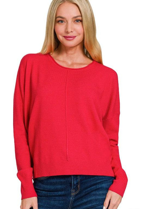 Front Seam Round Neck Sweater