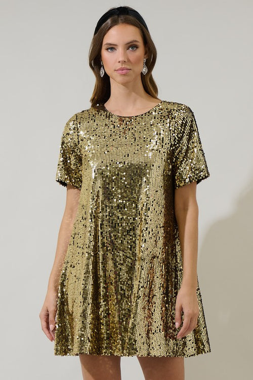 Gold Sequin Mini Dress