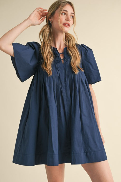 Navy Pleated Mini Dress