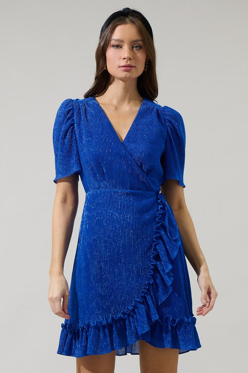 Blue Shimmer Wrap Dress