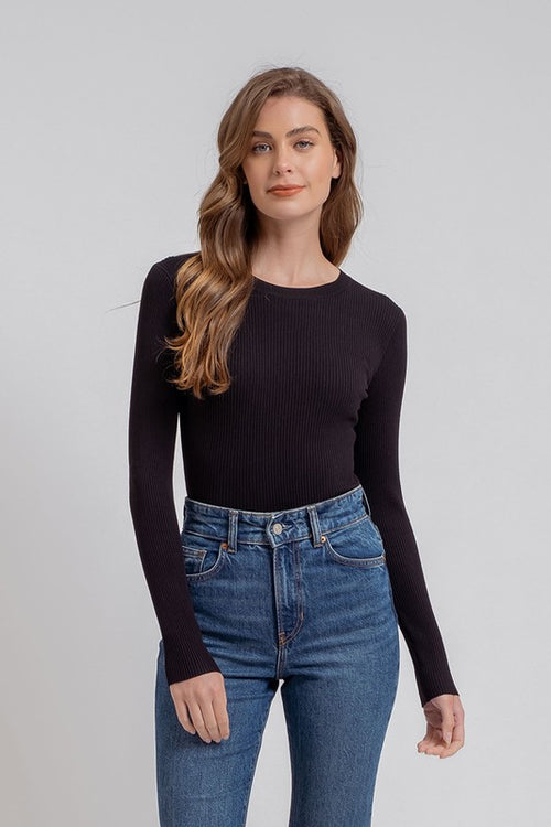 Black Ribbed Long Sleeve Top