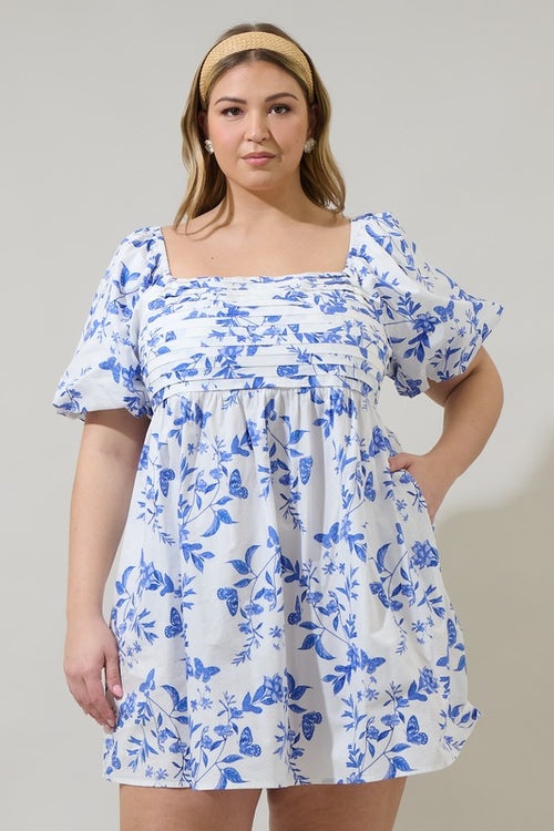 Curvy Pleated Floral Mini Dress