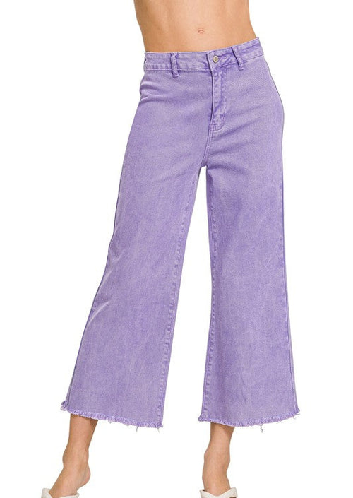 Color Acid Washed Frayed Jeans