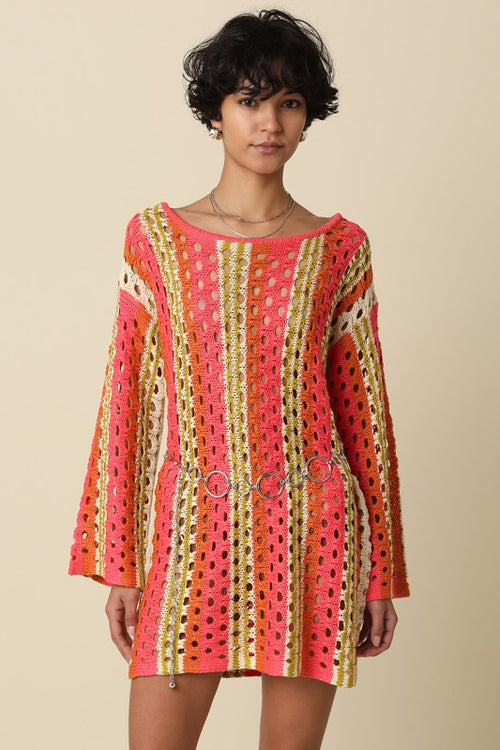 Stripe Crochet Mini Dress