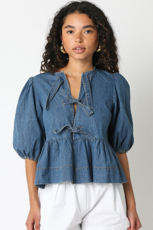 Denim Tie Front Top