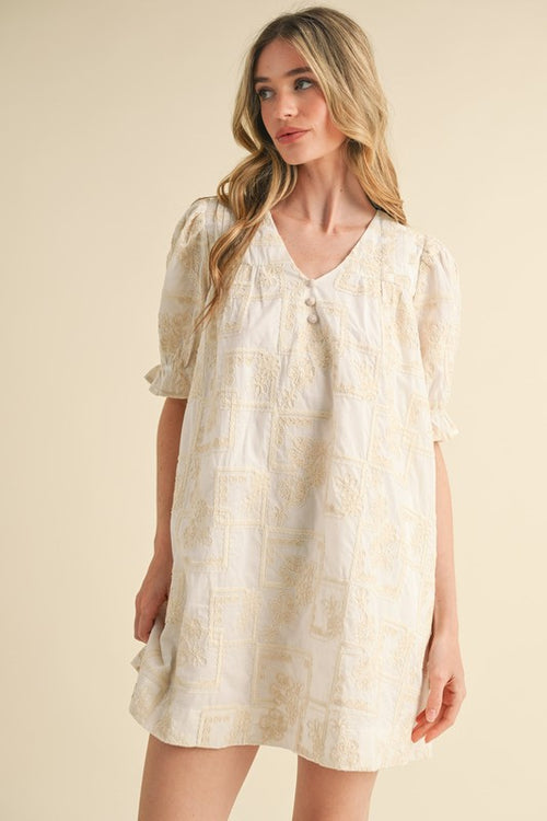 Cream Embroidered Shift Dress