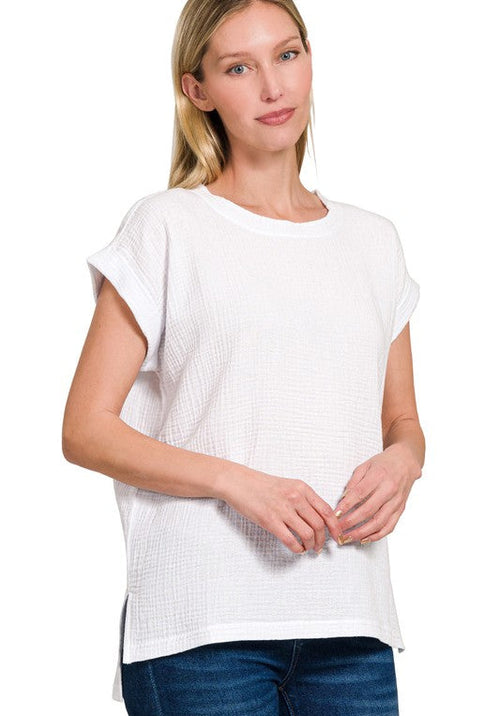 White Cotton Gauze Top