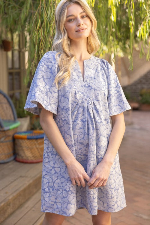 Blue Floral Stitch Dress