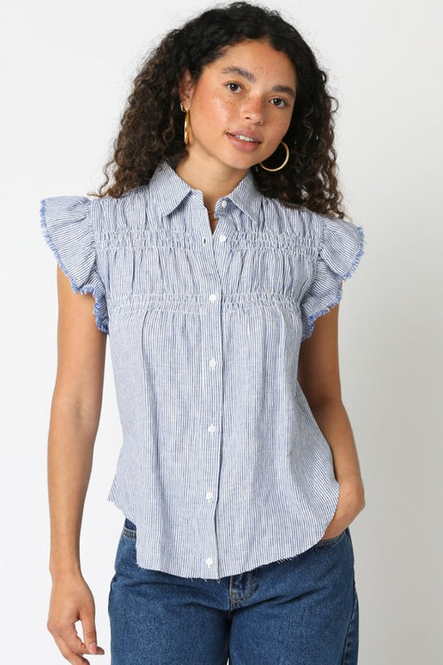 Blue Stripe Fringe Top