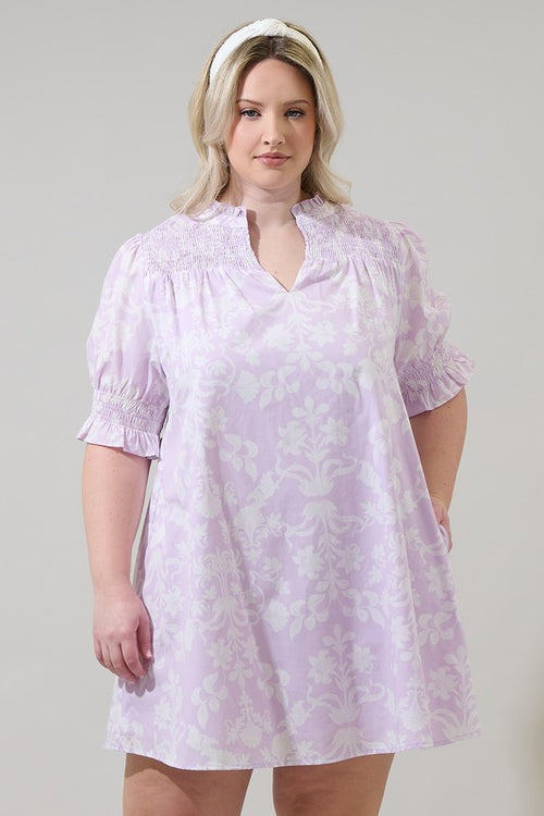 Curvy Lavender Cotton Mini Dress