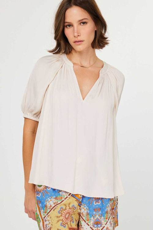 Neutral Silky V-Neck Top