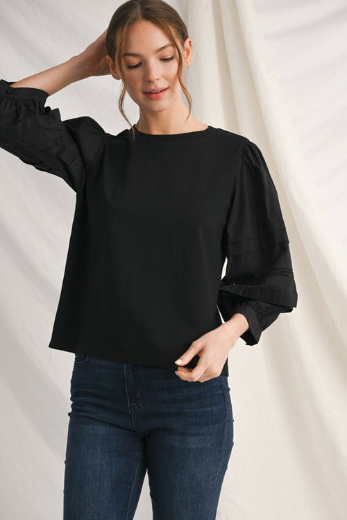 Black Puff Long Sleeve Top