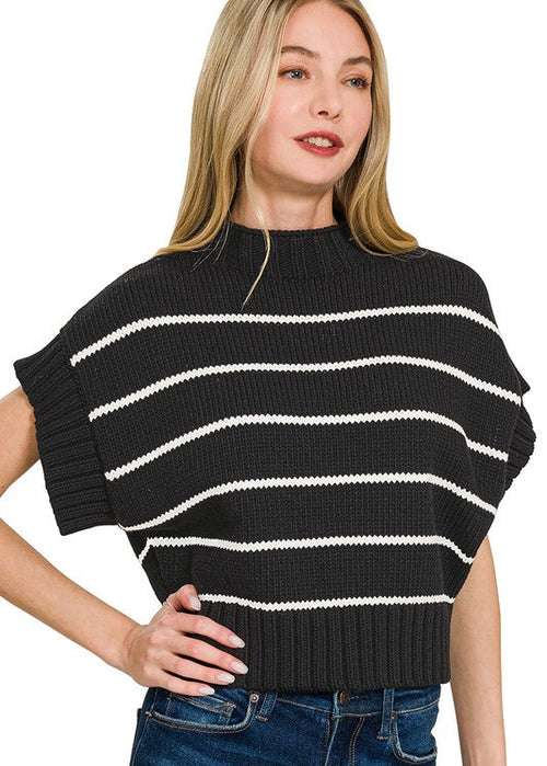 Stripe Mock Neck Knit Top