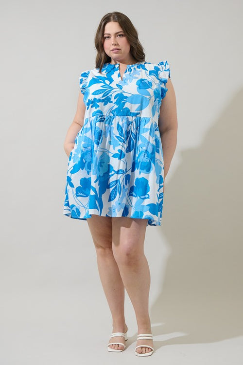 Curvy Blue Tropical Mini Dress
