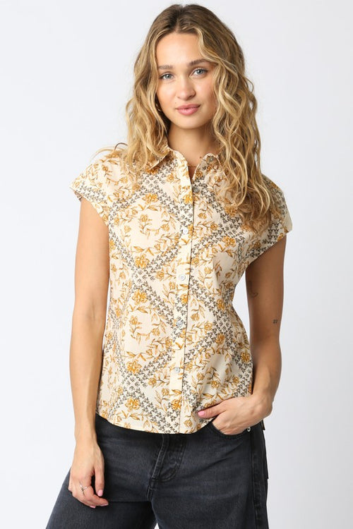 Marigold Floral Button Down Top