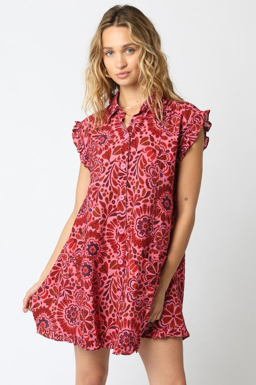 Raspberry Flower Pattern Dress