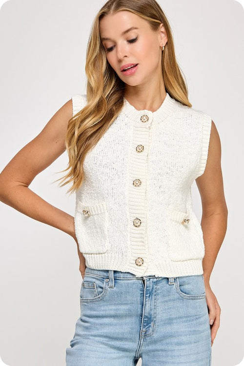 Pearl Button Knit Vest