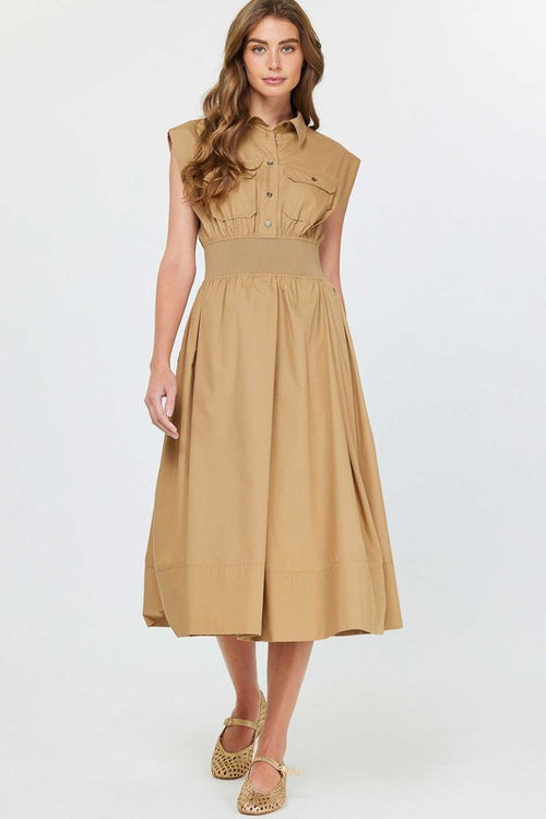 Tan Collared Midi Dress
