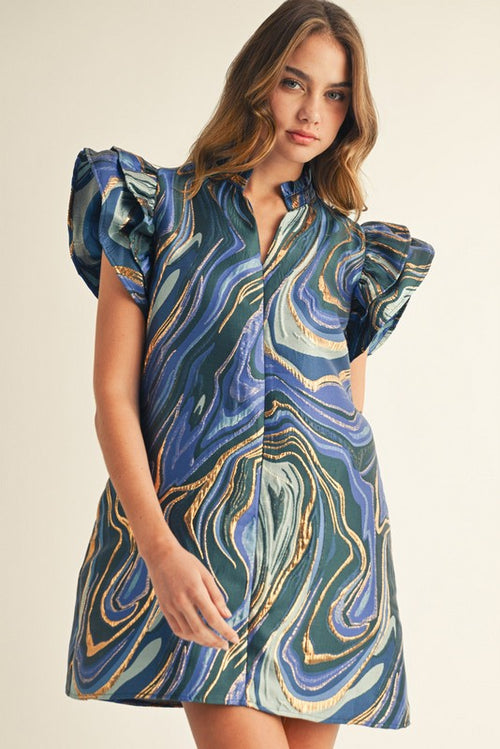 Blue Metallic Abstract Dress