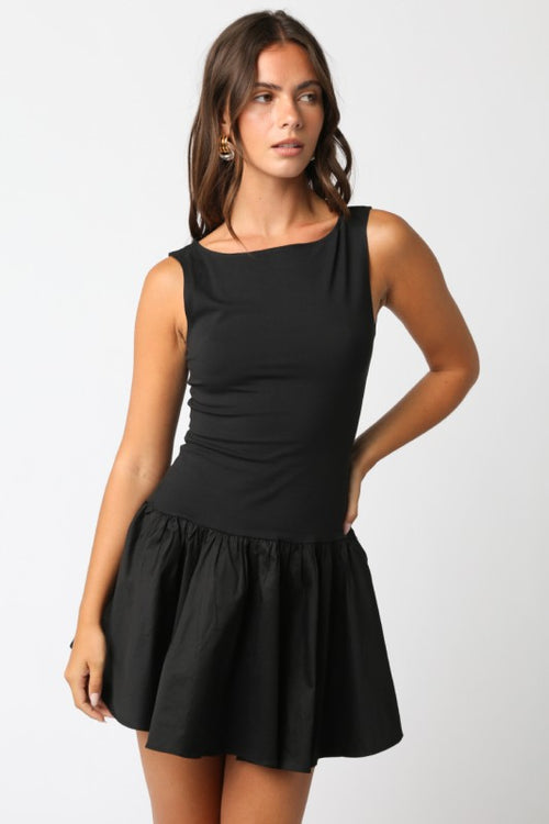 Black Drop Waist Mini Dress